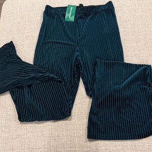 SHEIN Dark Green Ribbed Velvet Leggings